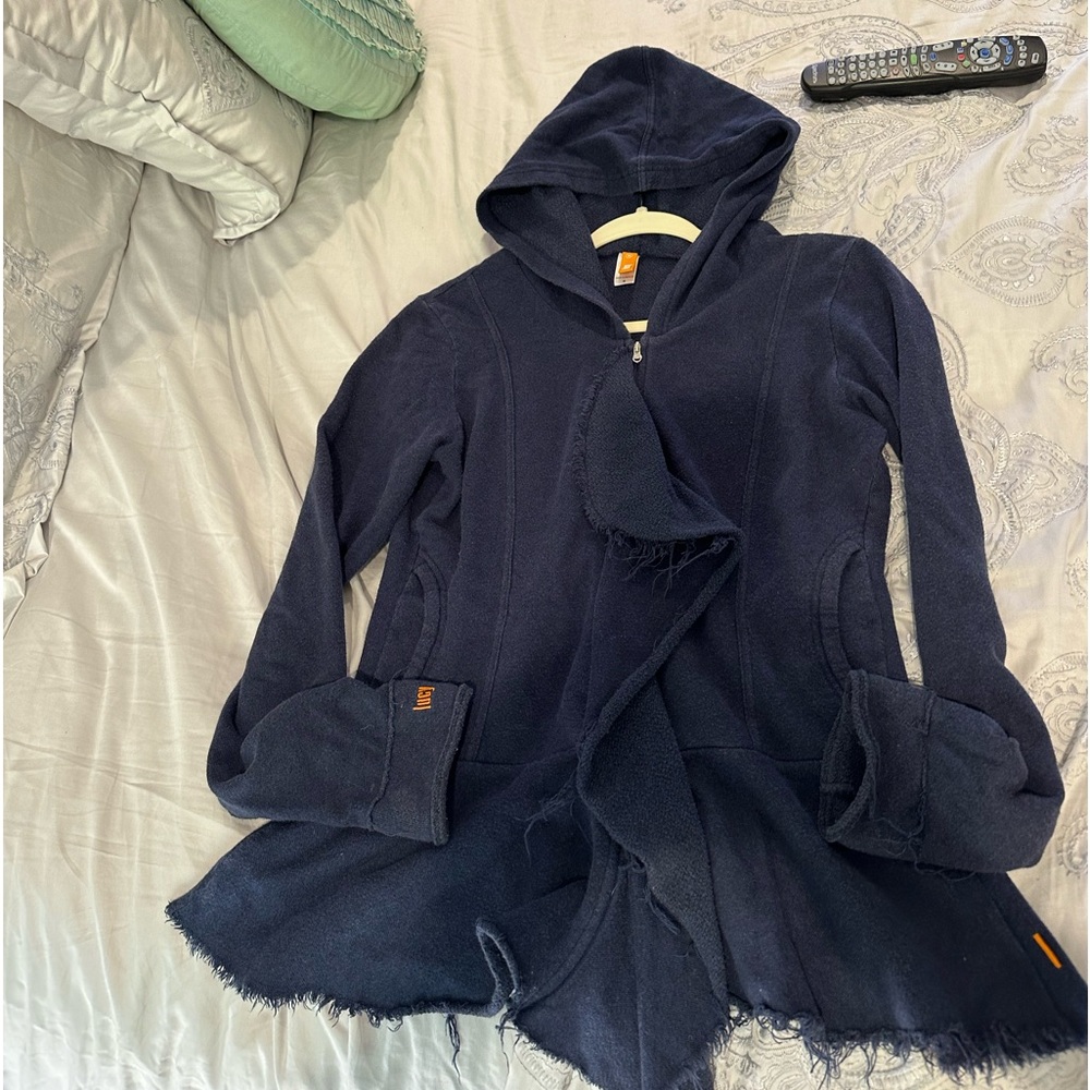 Full zip front navy hooded Lucy sweatshirt